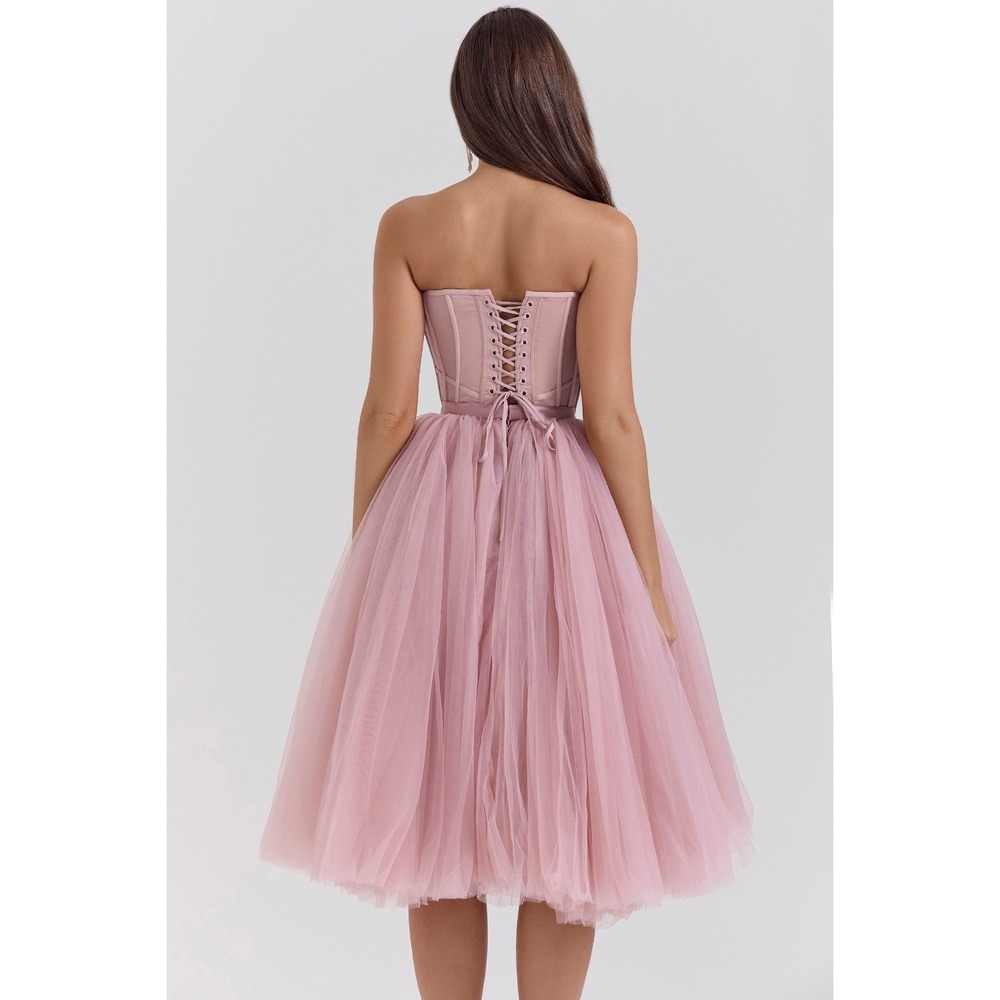 House of CB Darling French Rose Tulle Strapless Midi Dress - Size Medium - Picture 9 of 16